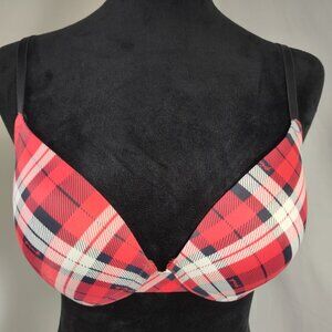 PINK VS Red, White & Black Plaid Wear Everywhere Push-Up Wireless Bra Size 34C